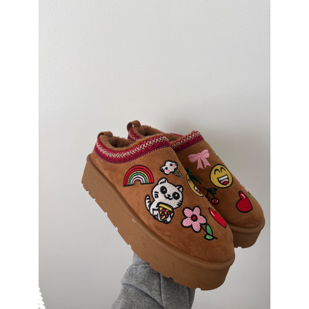 New Women's Bamboo Embroidered Platform Clogs – Brown – Slip-On – Size 10 - Picture 3 of 6